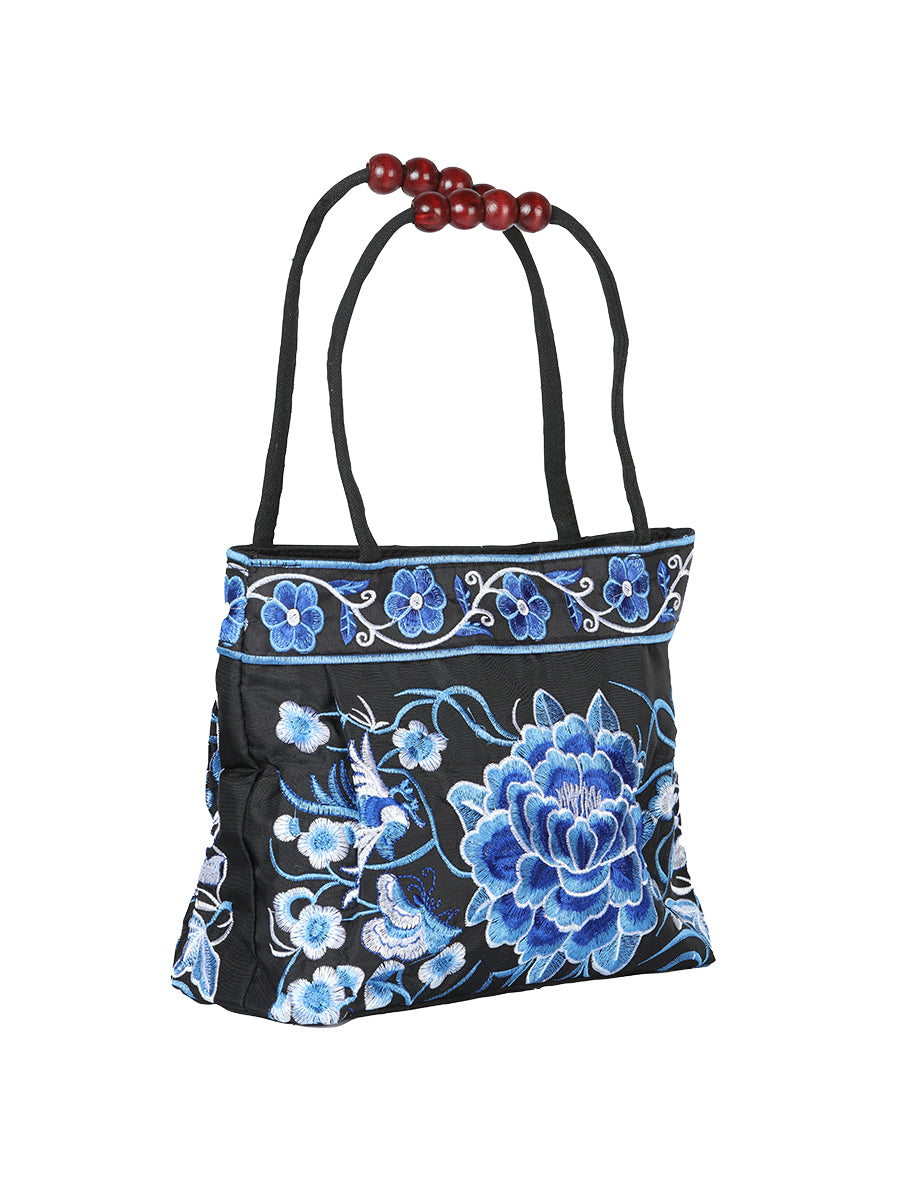 Bolsa de Mujer El General AC-146 Bordada en Tela Color Negro/Azul 702178
