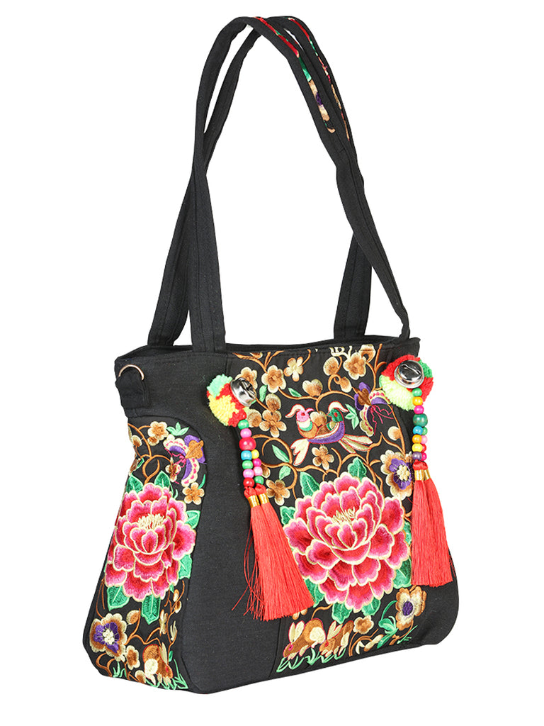 Bolsa de Mujer El General AC-167 Bordada en Tela Color Negro/Rosa 702182