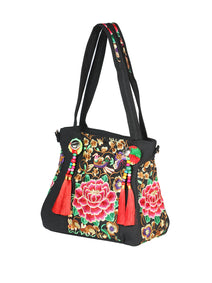 Bolsa Bordada El General Ac-167 Tela Negro/Rosa 702182