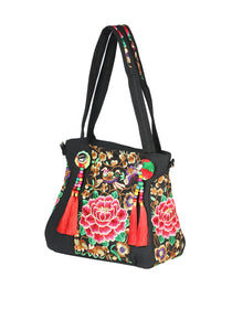 Bolsa Bordada El General Ac-167 Tela Negro/Rosa 702182