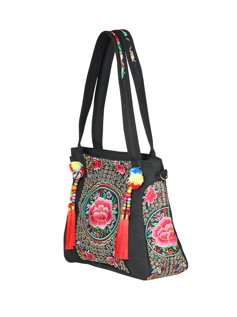 Bolsa de Mujer El General AC-172 Bordada en Tela Color Negro/Rosa 702183