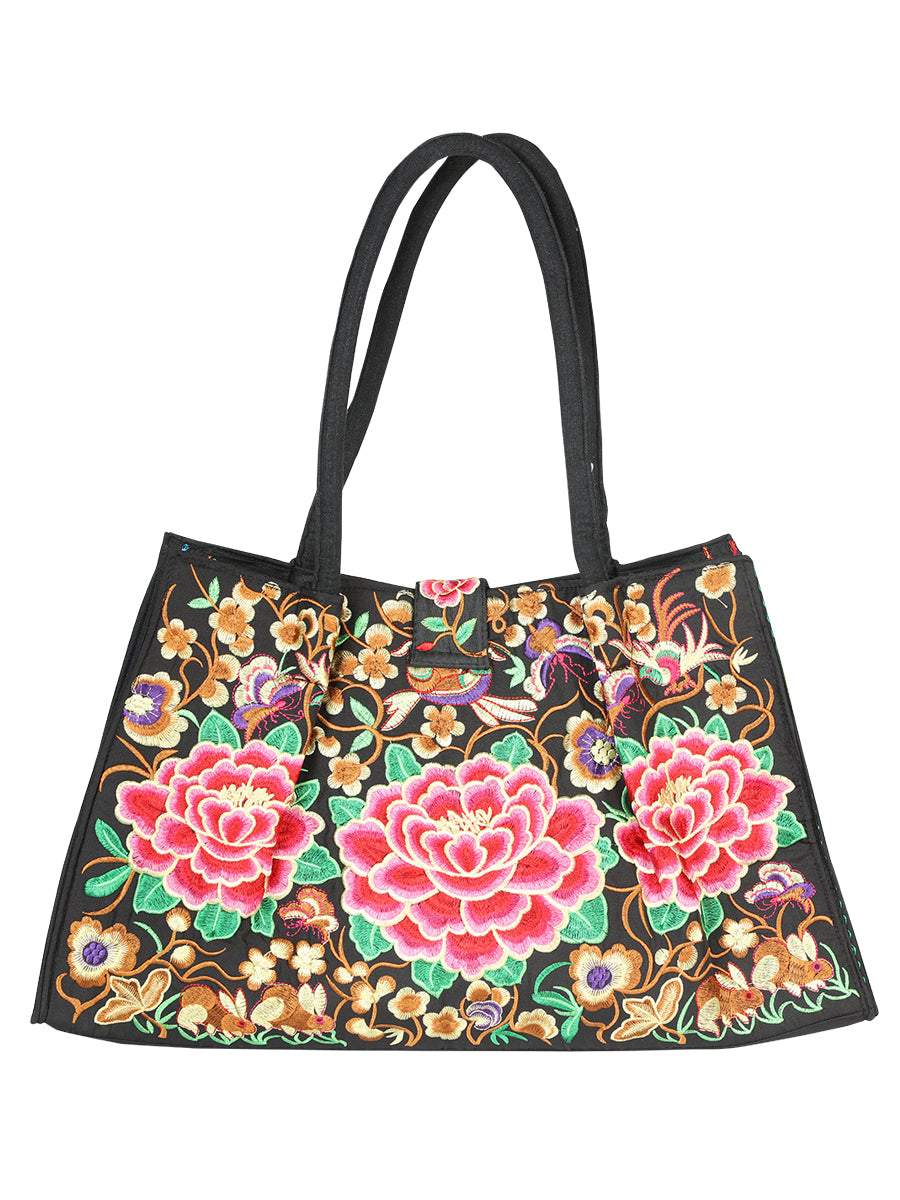 Bolsa de Mujer El General AC-194 Bordada en Tela Color Negro/Rosa 702188