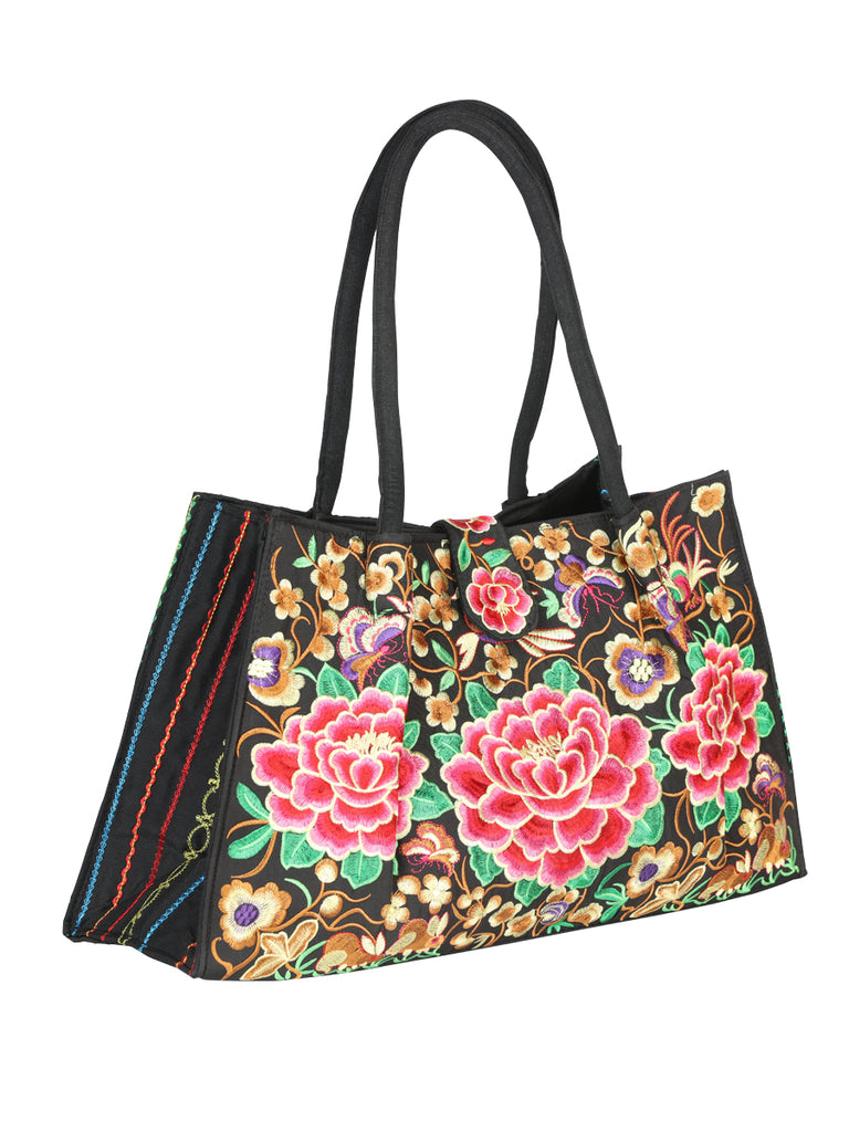 Bolsa de Mujer El General AC-194 Bordada en Tela Color Negro/Rosa 702188