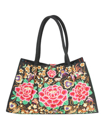 Bolsa Bordada El General Ac-194 Tela Negro/Rosa 702188