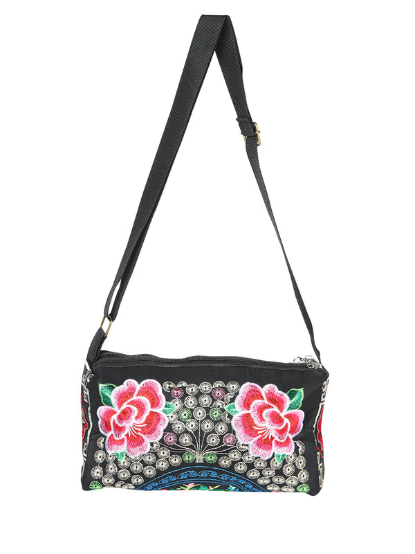 Bolsa Bordada El General Ac-312 Tela Negro/Rosa 702190