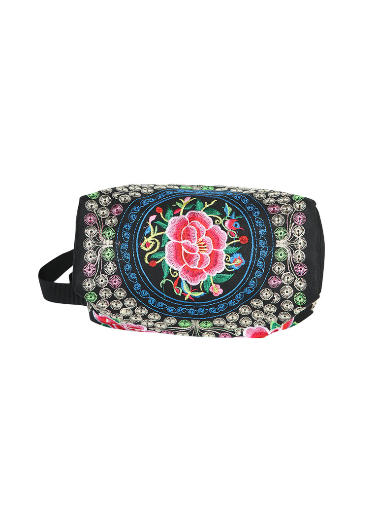 Bolsa de Mujer El General AC-312 Bordada en Tela Color Negro/Rosa 702190