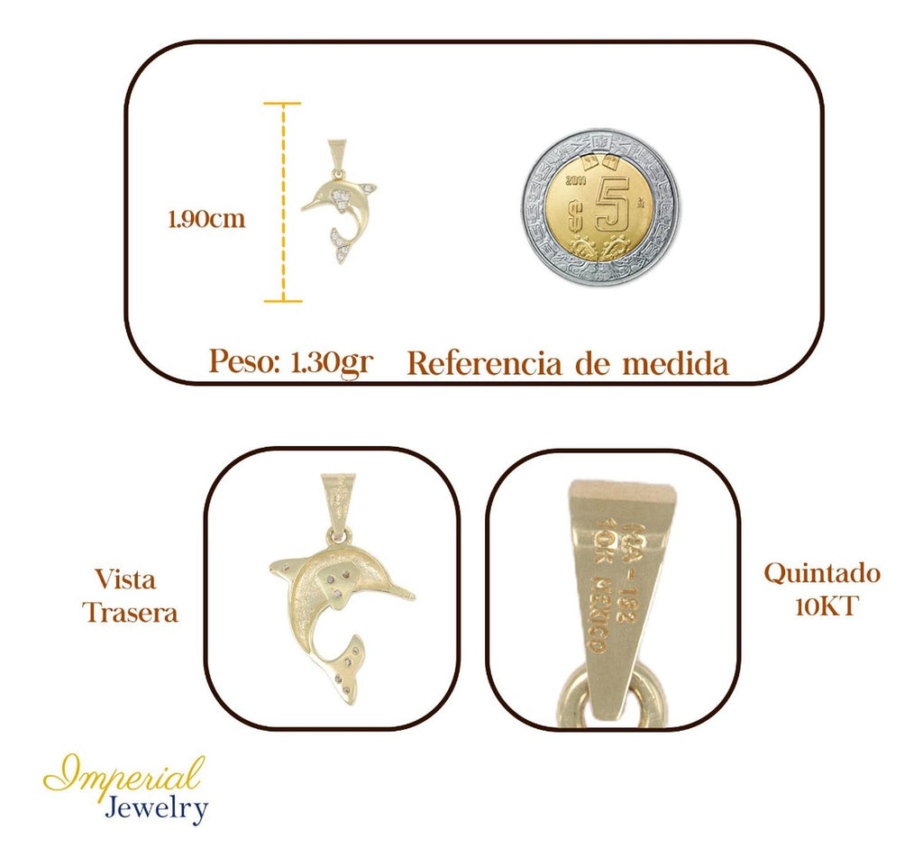 Dije De Delfin Con Aletas De Zirconia En Oro 10k 1.4 Gr