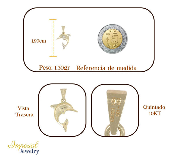 Dije De Delfin Con Aletas De Zirconia En Oro 10k 1.4 Gr