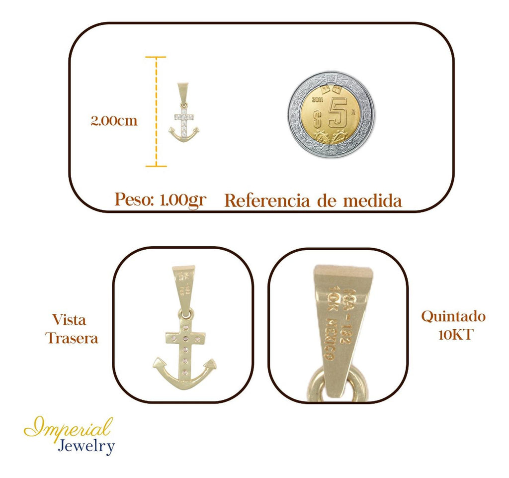 Dije De Cruz Con Forma De Ancla Con Zirconias En Oro 10k 1gr