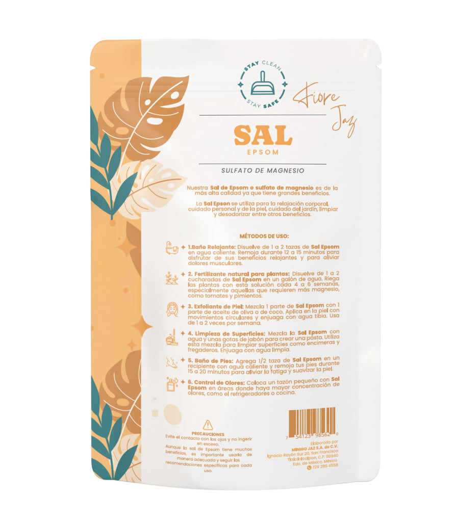 Sal De Epsom - 100% Natural, Neutral - Sulfato de magnesio, sin aroma - (Grado Alimenticio)