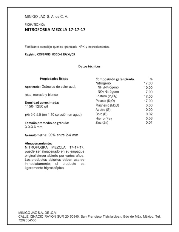 Nitrofoska - Mezcla 17-17-17 – Crecimiento y Desarrollo Equilibrado