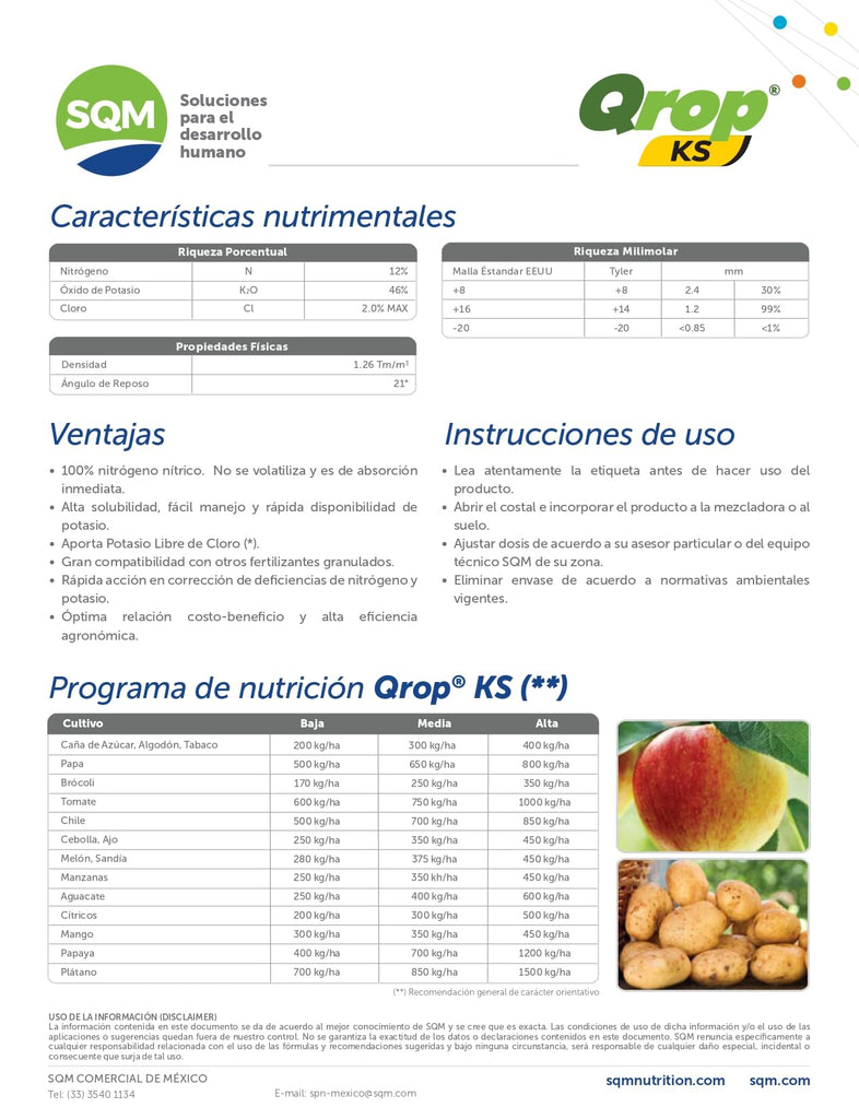 Qrop KS Granulado Mejor Conocido como Nitro-Phoska chileno, es una Fuente de potasio de rápida disponibilidad