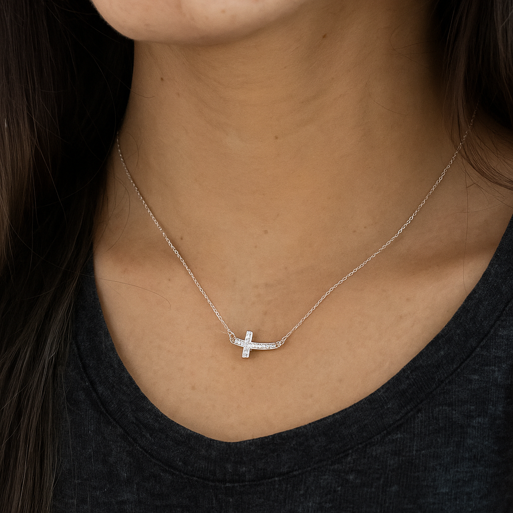 Cadena De Plata 925 Con Dije De Cruz Collar Mujer Brillante
