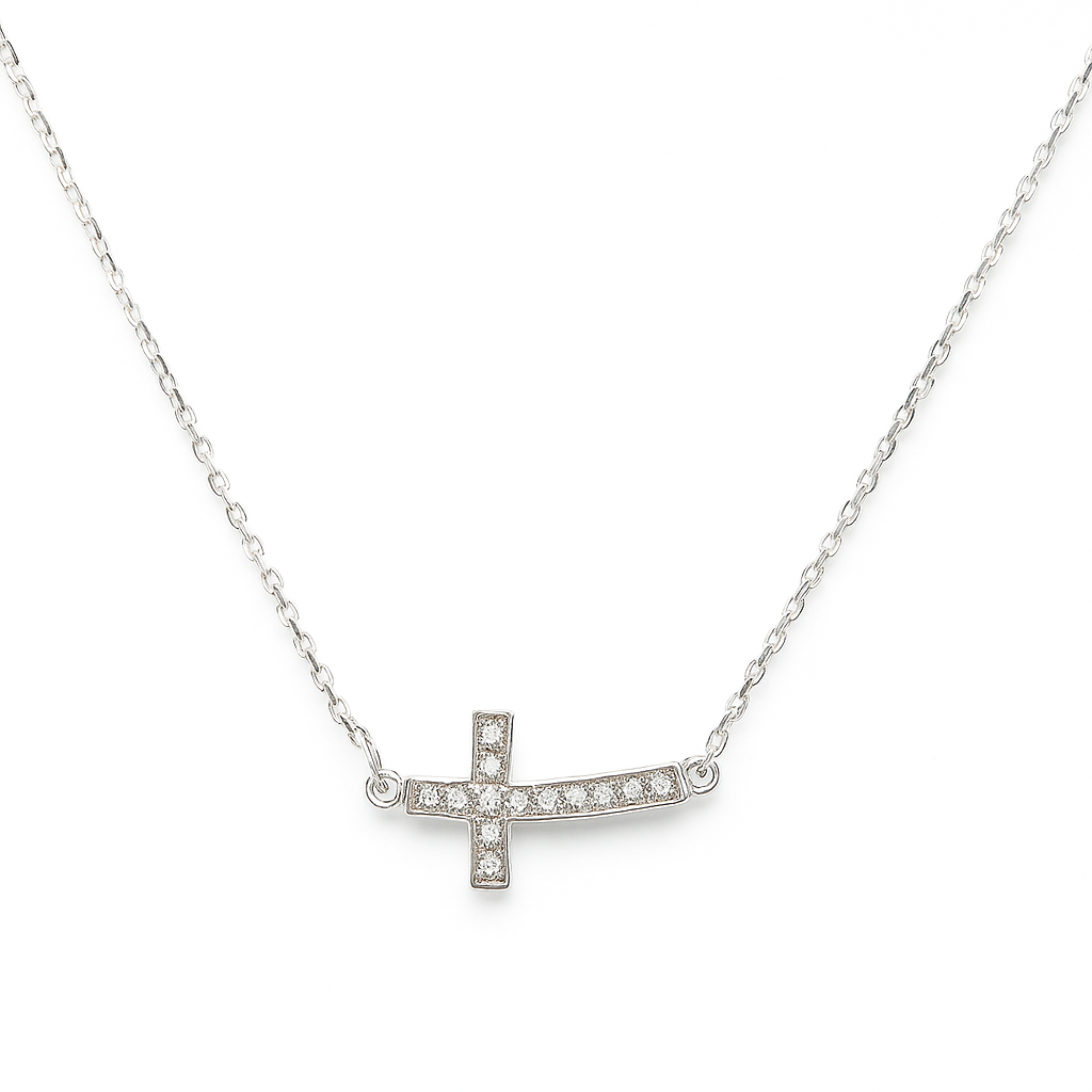 Cadena De Plata 925 Con Dije De Cruz Collar Mujer Brillante
