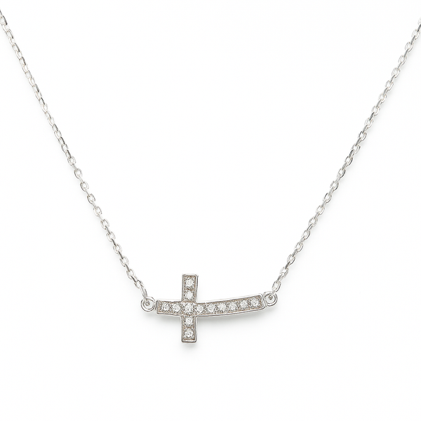 Cadena De Plata 925 Con Dije De Cruz Collar Mujer Brillante
