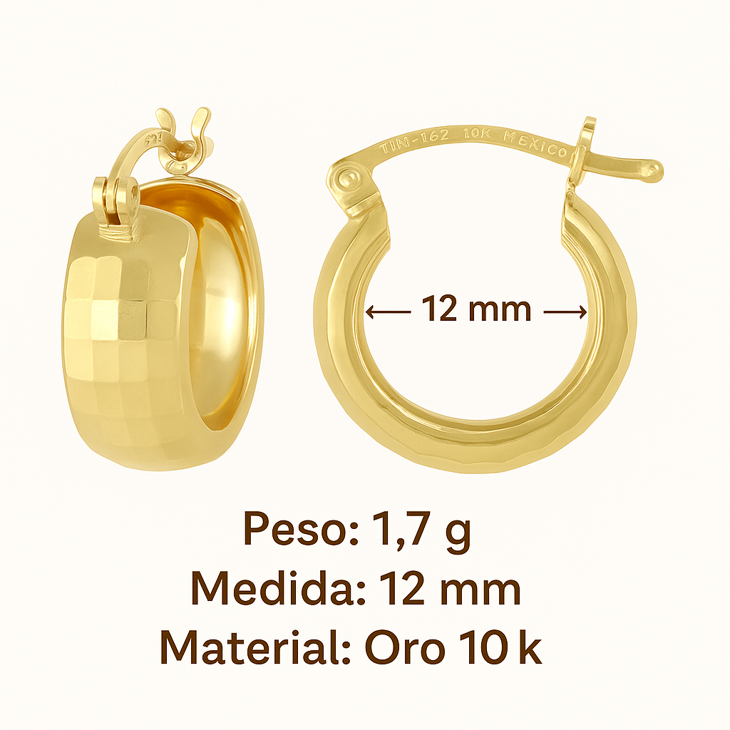 Arracada Bangle De Oro 10k Diamantado Domino, 6mm de ancho