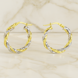 Arracadas con tubos torcidos de Oro Amarillo y Blanco de 14K