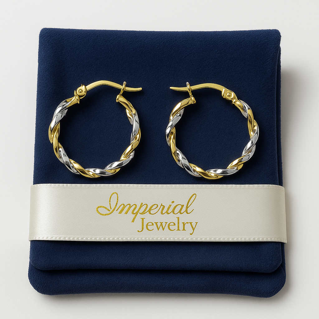 Arracadas con tubos torcidos de Oro Amarillo y Blanco de 14K