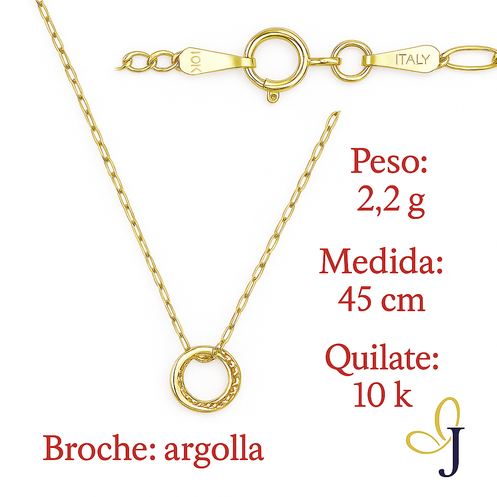 Cadena De Oro Mujer 10k Gargantilla Aro Tricolor