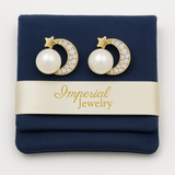 Aretes De Luna En Oro De 10k Con De Zirconia Y Perla