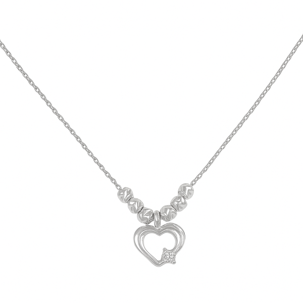 Collar De Corazon De Plata 925 Con Bola Diamantada De 45 Cm
