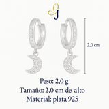Arete Huggie De Plata 925 Con Colgate De Luna Y zirconias