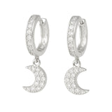 Arete Huggie De Plata 925 Con Colgate De Luna Y zirconias