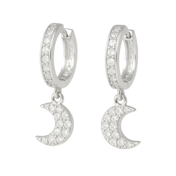 Arete Huggie De Plata 925 Con Colgate De Luna Y zirconias