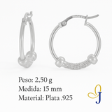 Arete Arracada Liso con Malla De Plata 925 Con Malla De 15 Mm