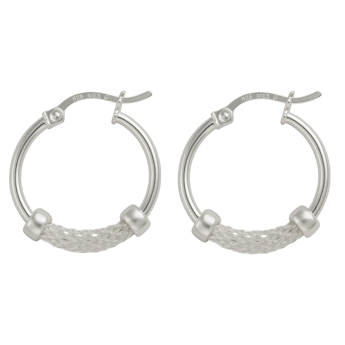 Arete Arracada Liso con Malla De Plata 925 Con Malla De 15 Mm