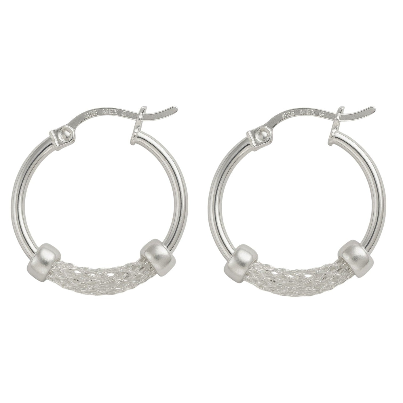 Arete Arracada Liso con Malla De Plata 925 Con Malla De 15 Mm