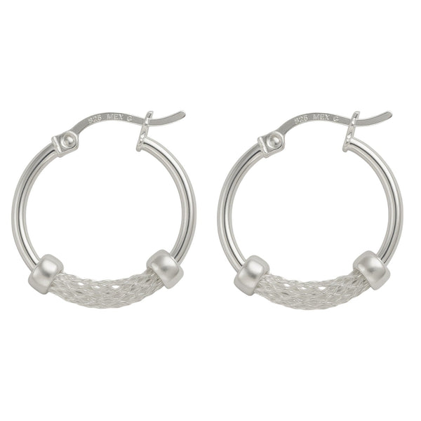 Arete Arracada Liso con Malla De Plata 925 Con Malla De 15 Mm