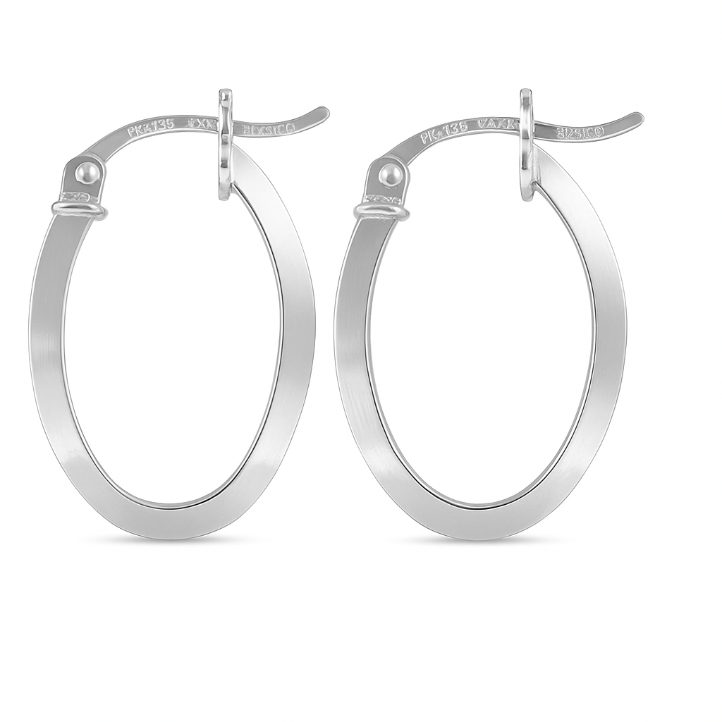 Arete Ovalado De Tubo Triangular De Plata 925 Liso De 22 Mm