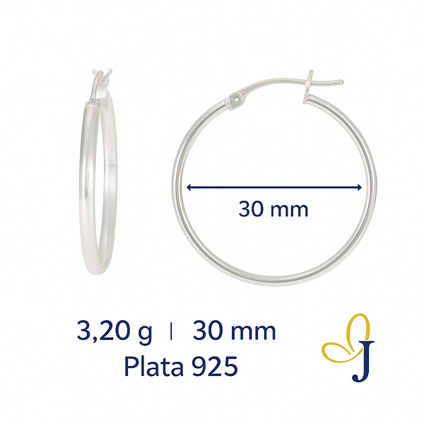 Arete Delgado De Plata 925 Liso De 30 Mm