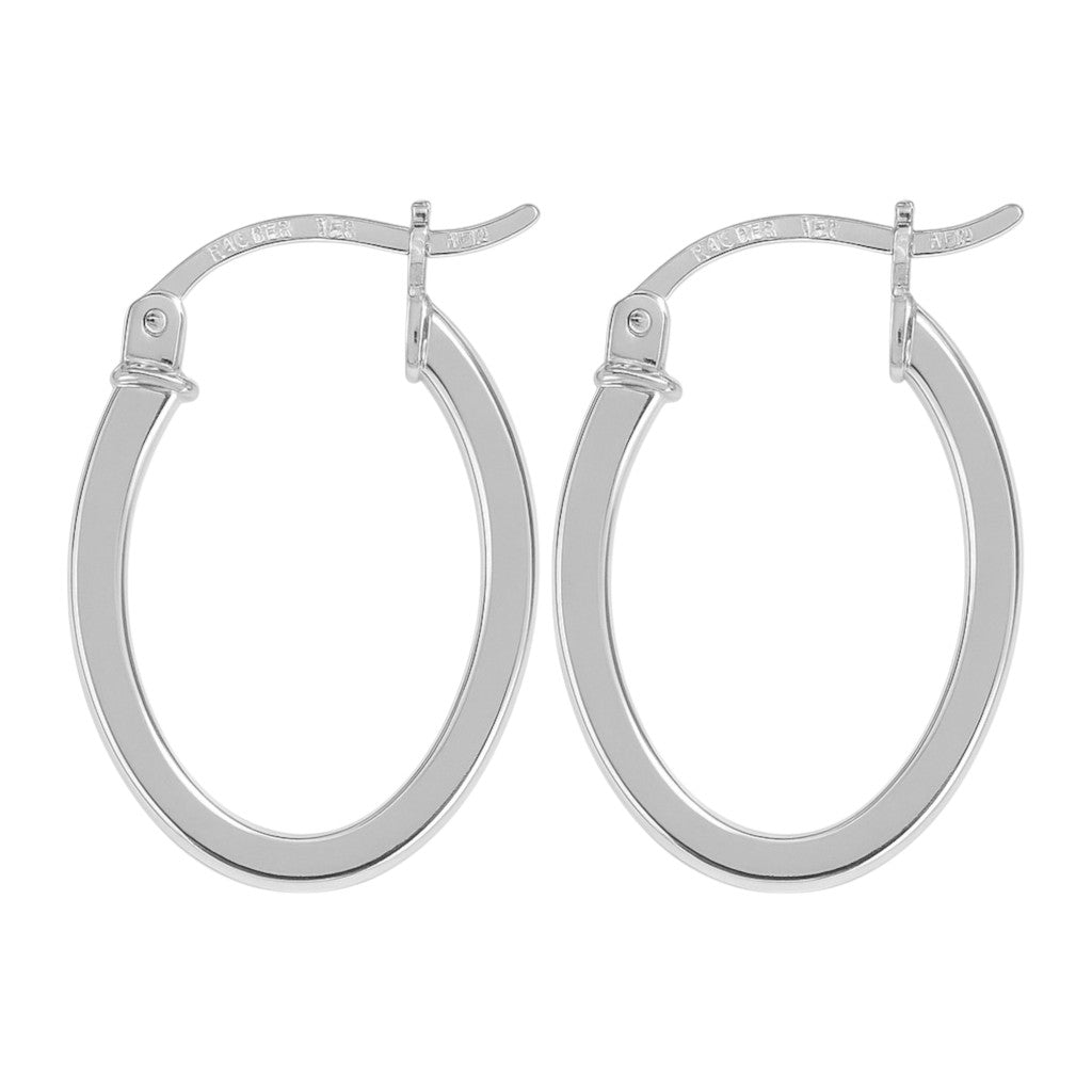 Arete Ovalado De Tubo Cuadarado De Plata 925 Liso De 20 Mm