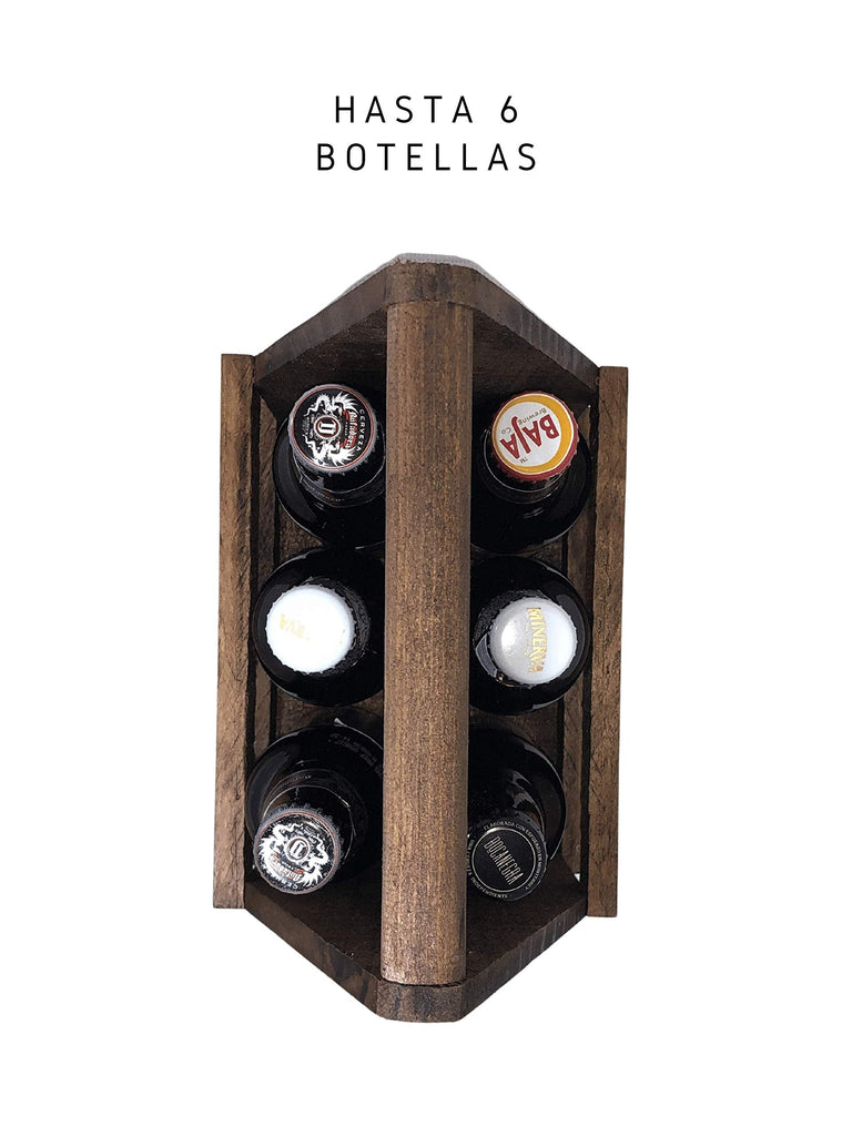 Madera Porta Cervezas o Bebidas para 6 Botellas, Elegante y Funcional, Six Pack - Contenedor de Oscura, Perfecto Detalle para Regalar