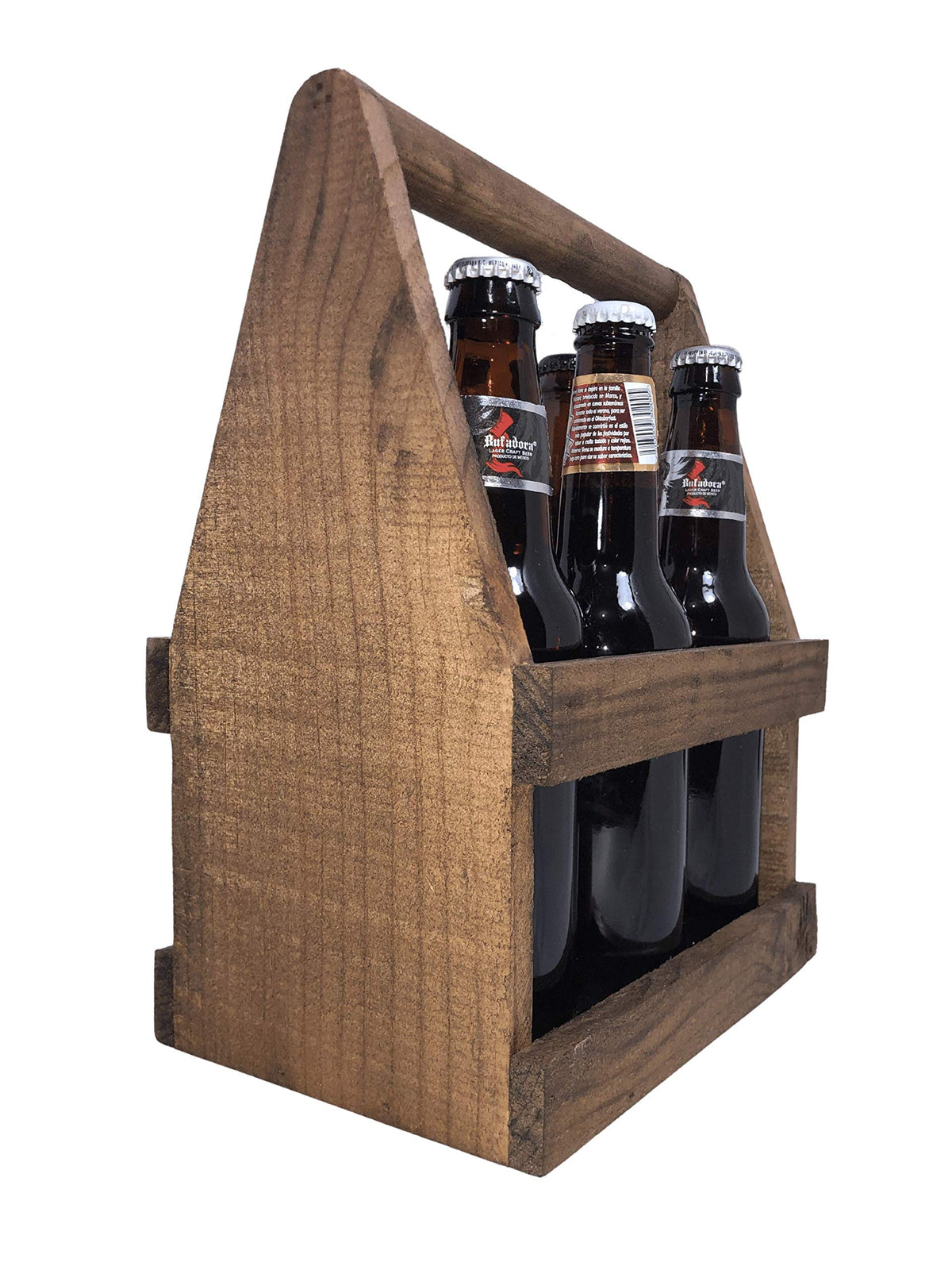 Madera Porta Cervezas o Bebidas para 6 Botellas, Elegante y Funcional, Six Pack - Contenedor de Oscura, Perfecto Detalle para Regalar