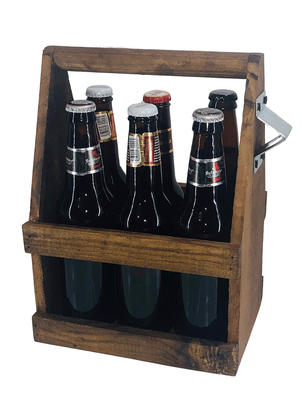 Madera Porta Cervezas o Bebidas para 6 Botellas, Elegante y Funcional, Six Pack - Contenedor de Oscura, Perfecto Detalle para Regalar