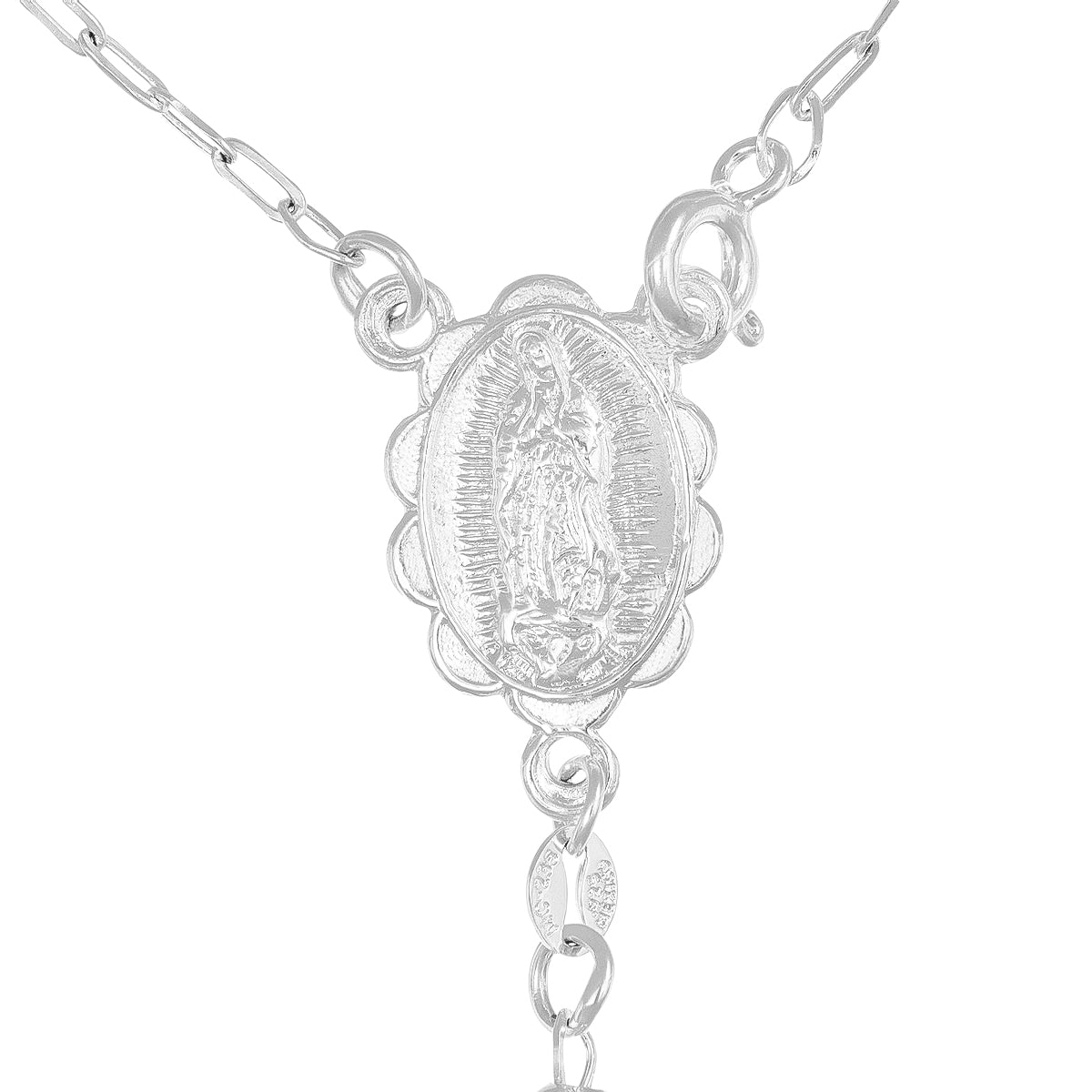 Rosario De Plata Ley 925 Con Bola Diamantada De 50 Cm