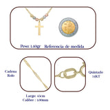 Gargantilla Italiana 14k De Cruz Y Bolas Tricolor