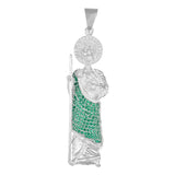 Dije De Plata 925 San Judas Con Piedra Zirconia Verde 7.5cm