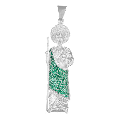 Dije De Plata 925 San Judas Con Piedra Zirconia Verde 7.5cm