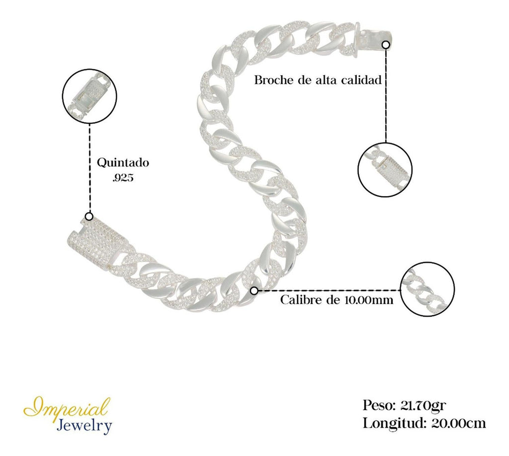 Pulsera Turca De Plata 925 Barbada Con Zirconia De 20 Cm