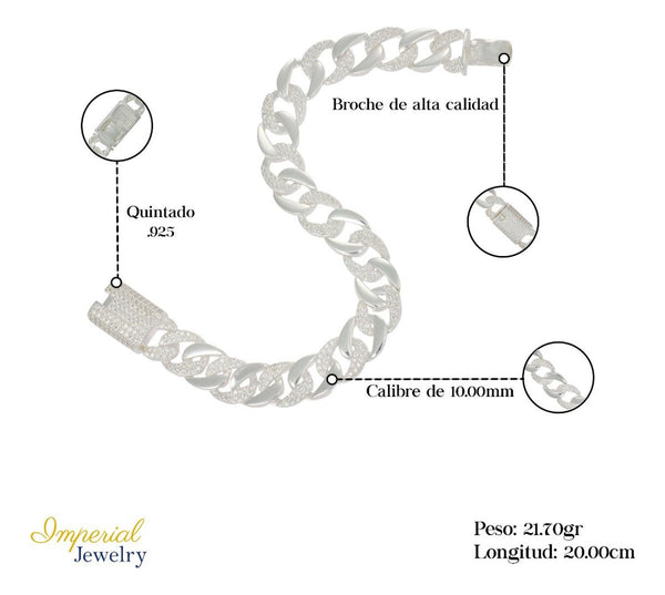 Pulsera Turca De Plata 925 Barbada Con Zirconia De 20 Cm