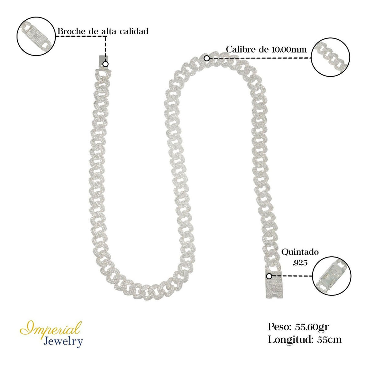 Collar Barbada Con Piedra De Plata Ley 925 De 55 Cm