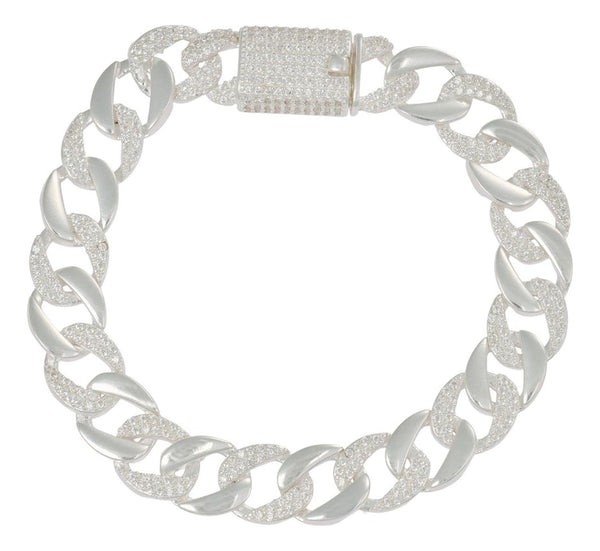 Pulsera Turca De Plata 925 Barbada Con Zirconia De 20 Cm