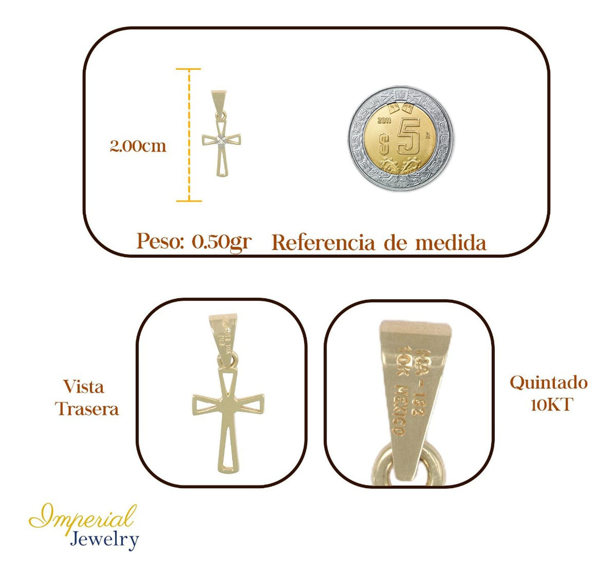 Dije De Cruz Con Un Punto Diamantado En Oro 10k 0.6 Grm