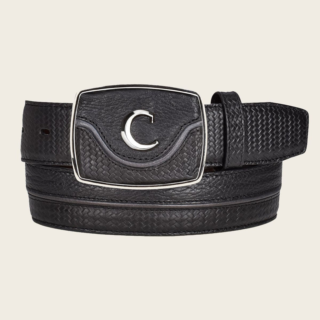 Cinturón de Piel Genuina de Res Grabado Estilo Vaquero Occidental 38mm