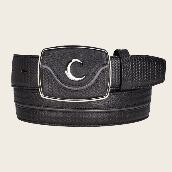 Cinturón de Piel Genuina de Res Grabado Estilo Vaquero Occidental 38mm