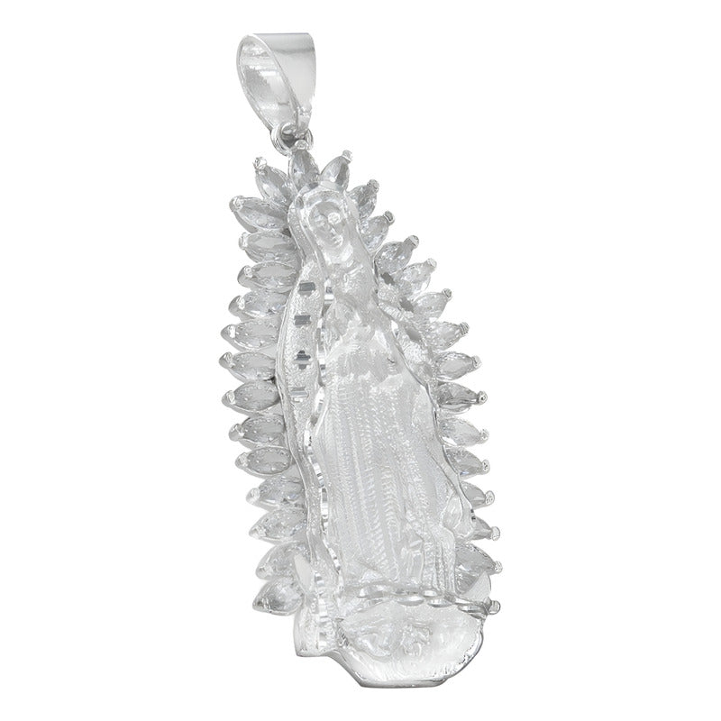 Dije De Virgen De Guadalupe De Plata 925 Con Zirconita 6.2cm